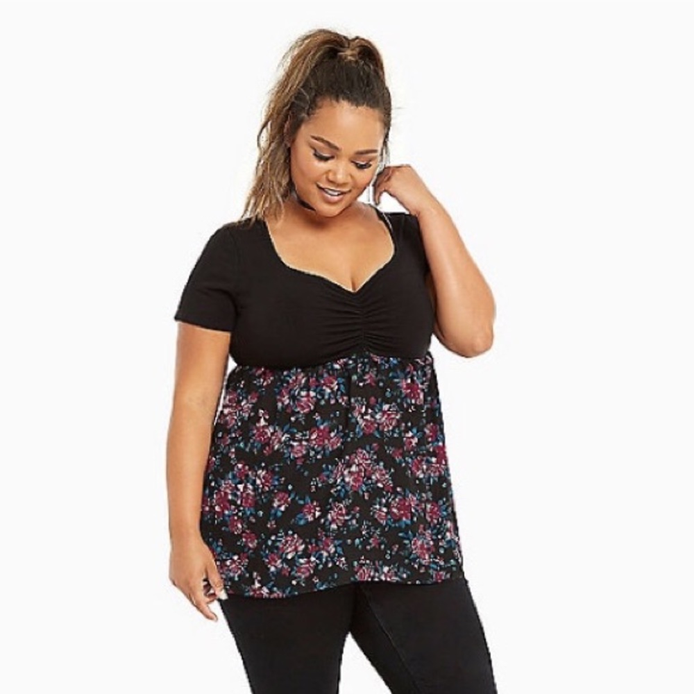 Cinch front floral babydoll top